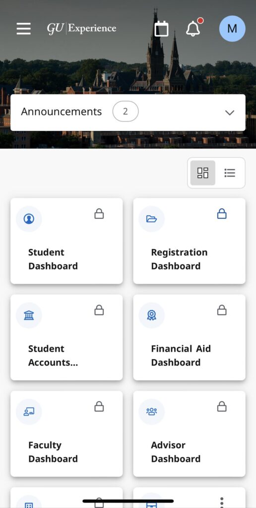 Mobile view of the new GU Experience Dashboard